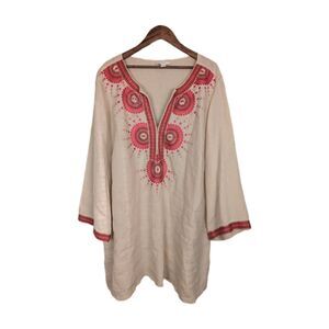 Charter Club Womens 100% Linen Embroidered Tunic Top 2X